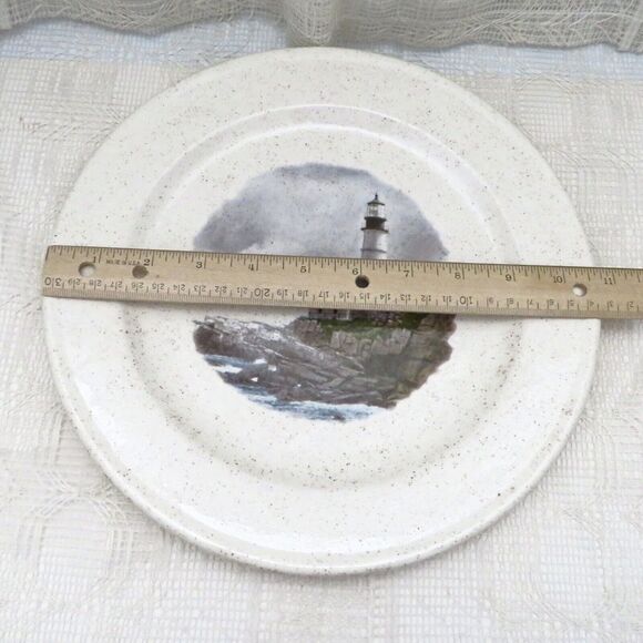 Handmade Ceramic Plate with Lighthouse and Coastal Scene, Nautical Ocean Decor - Picture 4 of 6